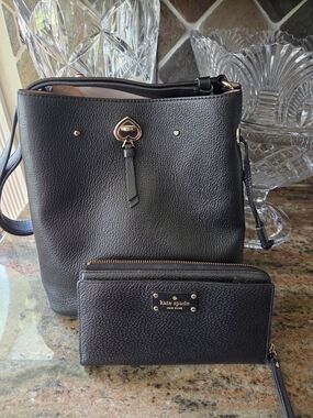 kate spade Black Leather Bucket Bag with Matching Wallet